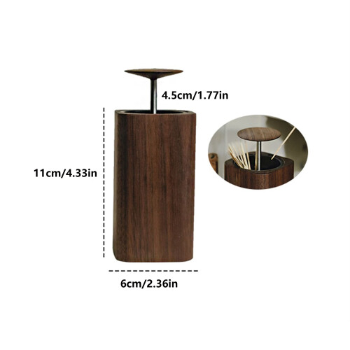 Pop-up Automatic Toothpick Dispenser, Walnut Toothpick Holder 1