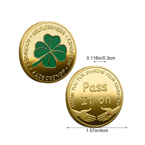 Moeda da Sorte Trevo de Quatro Folhas - Ferro Dourado, 4cm 2