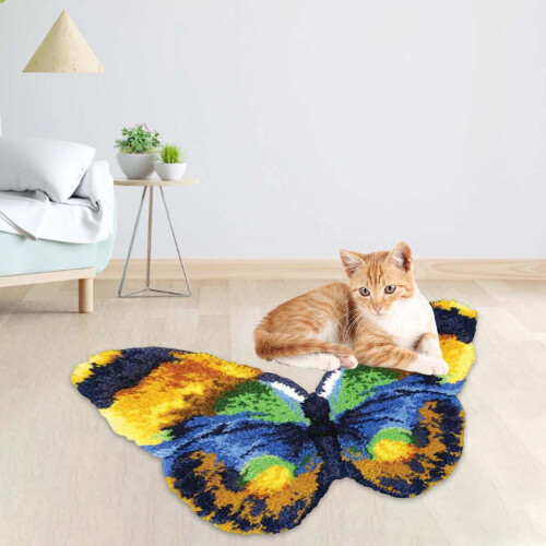 Latch Hook Rug Kit Butterfly Animal Pattern Carpet Making Kit for Home Beginners 2