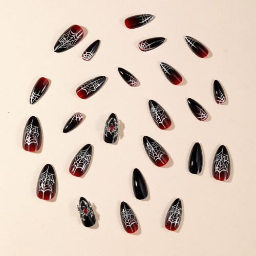 Halloween Press on Nails, Μεσαία ψεύτικα νύχια αμυγδάλου, Ψεύτικα νύχια πλήρους κάλυψης με 2