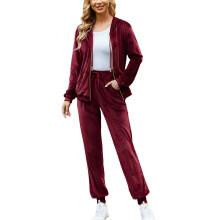 Women's Sweatshirt And Sweatpants Set Two Piece Outfit With Cuffs Tightening Design And Loose Comfortable Fit, Full Zip Velour Tracksuit For