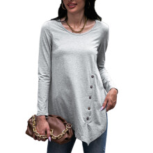 Women's Crew Neck Tunic Top Trendy Look Asymmetrical Hem Soft Fabric Stretchy Design Warm Breathable Loose Fit Casual Wear Office Travel Party