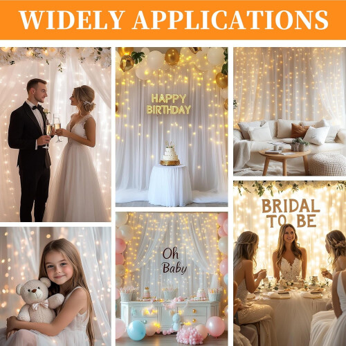 White tulle backdrop 10 ft x 8 ft with lights 2