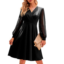 Rochie de lucru cu mânecă lungă, rochie bodycon din material respirabil, cu decolteu în V, rochie creion cu manșete elastice și design