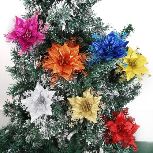 Blue Simulation Christmas Flowers 16Cm Artificial Decor For Tree Ornament Plastic Crafted Design 1