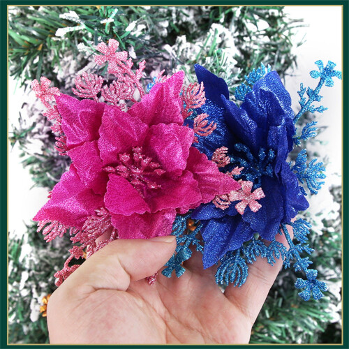 Blue Simulation Christmas Flowers 16Cm Artificial Decor For Tree Ornament Plastic Crafted Design 2