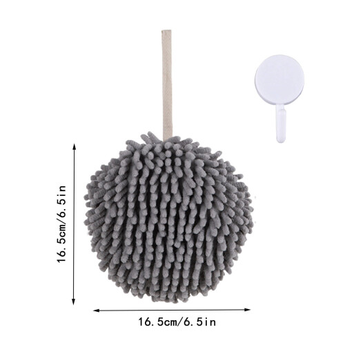 Fuzzy Ball Hand Towels, Microfiber Chenille with Hanging Loop, Soft Fast-Drying Decorative Bath Towels (Grey) 1