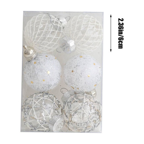 Christmas Tree Ornaments White Shatterproof Plastic 6 pcs 2