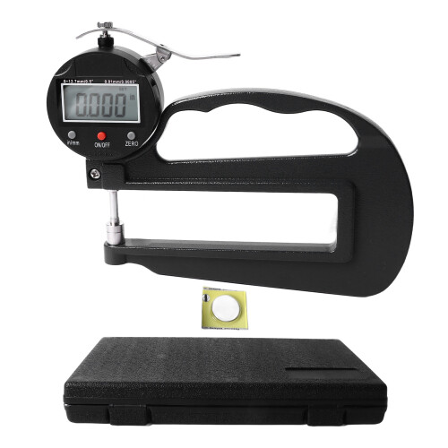 Aluminum Alloy Digital Thickness Meter for Material Testing, Clear Digital Display with0.01mm Resolution, Spring-Loaded Spindle High Accuracy