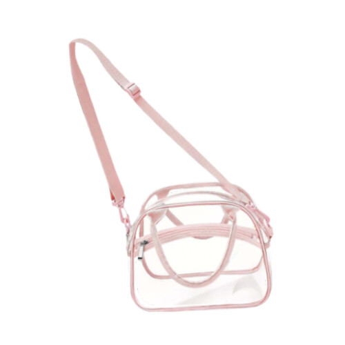 Διάφανη τσάντα ώμου, αφαιρούμενο ρυθμιζόμενο λουράκι ώμου, διαφανές PVC ροζ 2