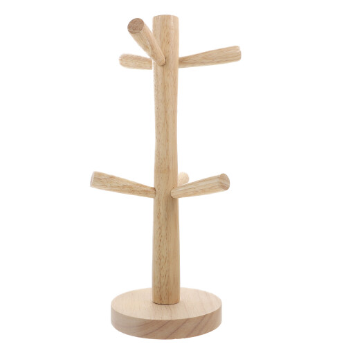 6Pcs Beige Wooden Cup Draining Rack Stylish Tree Shape Storage Holder 1