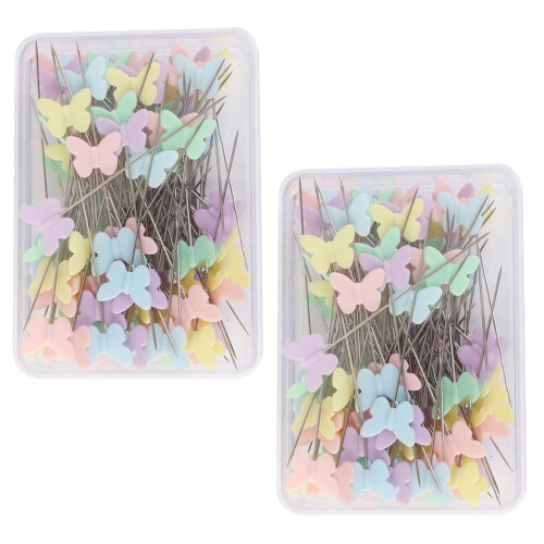 Alfinetes de costura para quilting com cabeça de borboleta, plástico, 2 caixas, 0,12 x 0,51 x 2,76 polegadas 2
