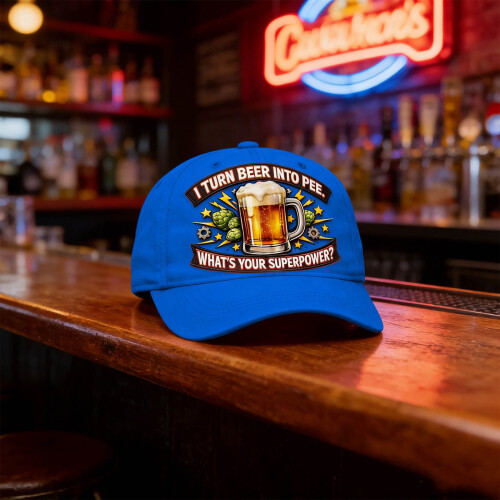Καπέλο μπέιζμπολ I Turn Beer Into Pee Hat από πολυεστέρα με εκτύπωση υπερδύναμης και 2