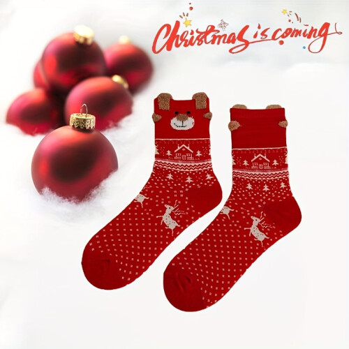 Christmas Stockings Plush Reindeer Bear Pattern 6 Pair 2