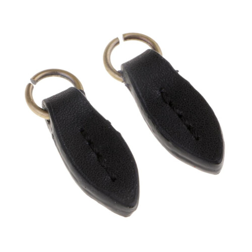 2x Leaf Leather Zip Puller zipper tag pulls Replacement Fastener Slider for Bags Black 1