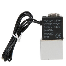 Válvula solenoide elétrica para sistemas pneumáticos, normalmente fechada, 110V CC, longa vida útil, abre com energização, compatível com