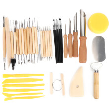 Cutting Carving Smoothing Tools for Ceramic Work, Wooden Scrapers and Shapers with Silicone Grip, Complete Clay Pottery Tools Set for Artists and