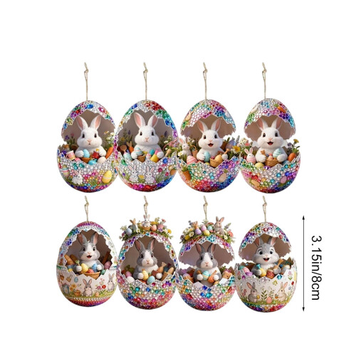 Easter Wooden Bunny Egg Keychain Set 6 pcs 2