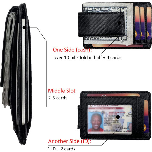 Clip RFID Front Pocket Wallet Men Leather Slim Minimalist Wallet 1