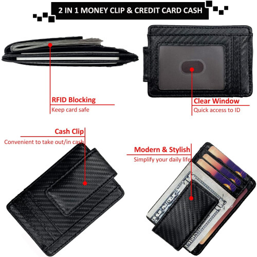 Clip RFID Front Pocket Wallet Men Leather Slim Minimalist Wallet 2