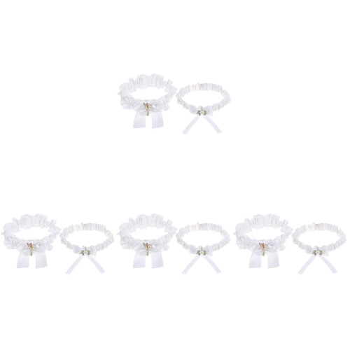 4Sets Weiß Strumpfbänder, Garters Für Hochzeits 1