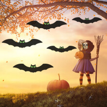3D-s valósághű halloweeni denevérek világító szemekkel, újrafelhasználható, vízálló, szélálló denevérdekoráció kültéri, beltéri