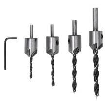 Holzbearbeitungs- und Schreinerarbeiten: Senkbohrer-Set aus hochkohlenstoffhaltigem Stahl mit einstellbarer Senkhülsentiefe und dreizackigem Design