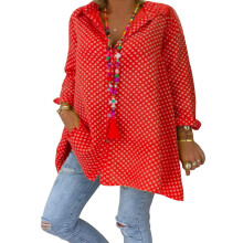 Chemisier léger pour femme, chemisier ample et décontracté à pois, chemise boutonnée à manches longues et col en V en mousseline douce, haut