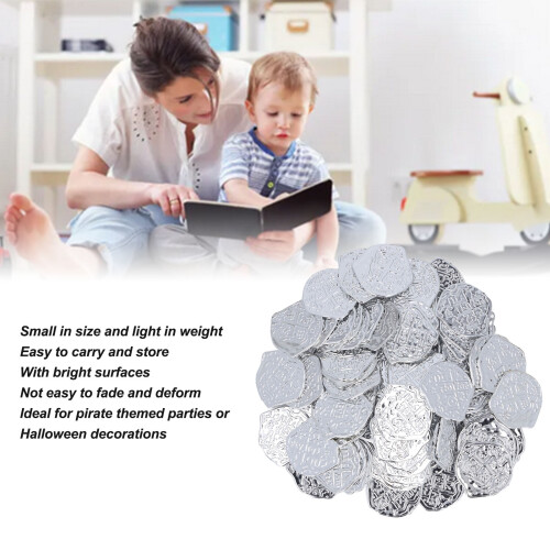 100pcs Pirate Coins Decor Plastic Silver 2