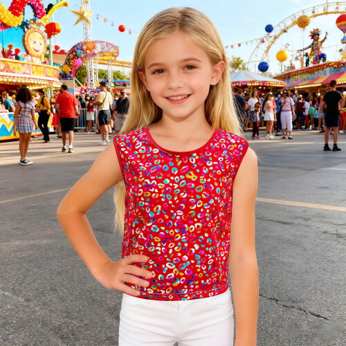 Kids Leopard Glitter Tank Top Red Size 150 1