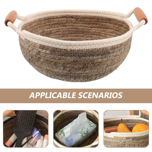 Woven Storage Basket Wicker Handle Basket Brown Straw 1Set 2