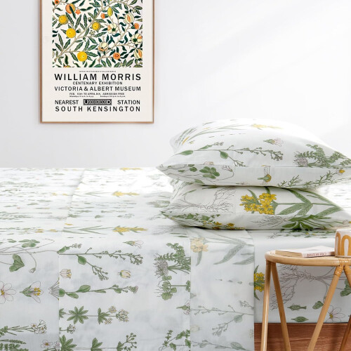 Floral Bed Sheet Set Microfiber 4-Piece Full 1
