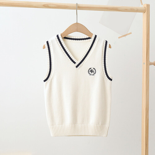 Kids Knit Sleeveless Vest White Lattice Pattern 8-9 Years 1