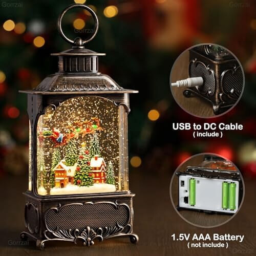 Lighted Musical Snow Globe Lantern – USB/Battery, Timer & Glitter, Compatible with Christmas Decor 2