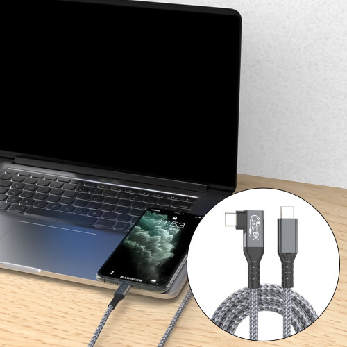 Καλώδιο επέκτασης USB C με ορθογώνια γωνία, υποστήριξη μεταφοράς δεδομένων 40Gbps, 1