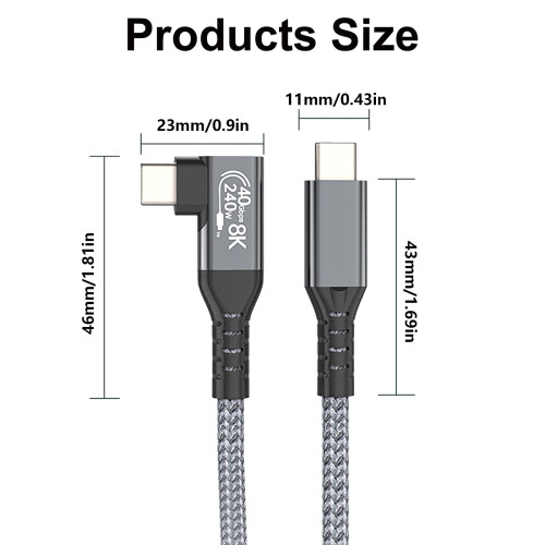 Καλώδιο επέκτασης USB C με ορθογώνια γωνία, υποστήριξη μεταφοράς δεδομένων 40Gbps, 2