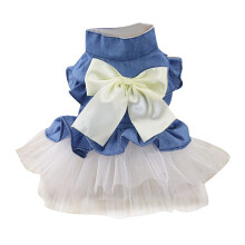 Sweetie Princess Style Denim Fabric Spring Summer Clothes Blingbling Design Ruffle Design Snap Button Closure Cute Bow Knot Soft And Comfy Fabric Pet