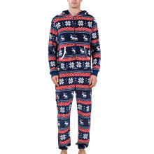 Pyjama met capuchon voor de kerst, knus en warm, geschikt voor het hele gezin, zachte stof, plus size, sneeuwvlokkenprint, bijpassende pyjama voor de