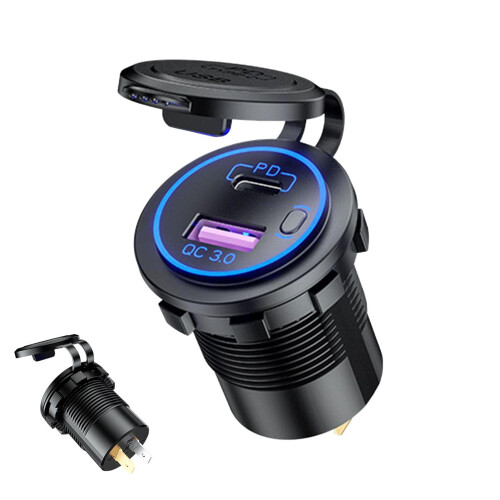 Φορτιστής αυτοκινήτου USB 12V με διακόπτη λειτουργίας και διπλές θύρες PD/QC3 2