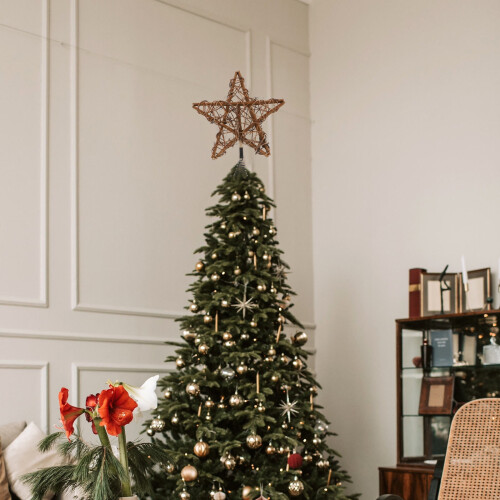 1Pcs Rustic Christmas Star Tree Topper Brown Rattan and Iron for 1