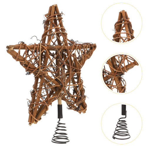 1Pcs Rustic Christmas Star Tree Topper Brown Rattan and Iron for 2