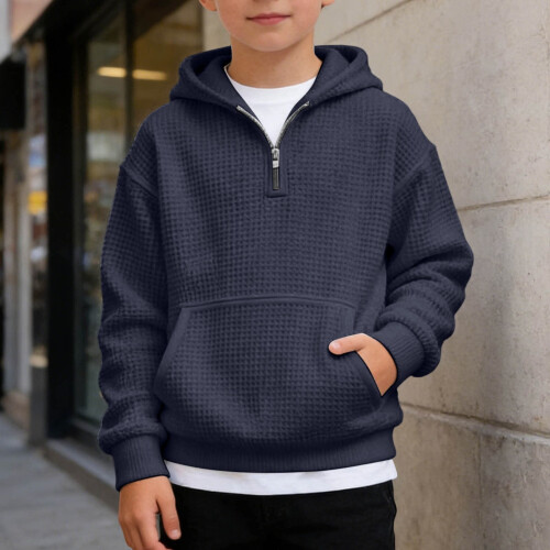Boys' quarter-zip knit hoodie soft fleece pullover 1
