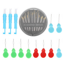 Easy Threading Wide Applications Premium Hand Sewing Needles with Gourd Shaped Threaders Variety of Sizes in Round Storage Box for Mending Crafts