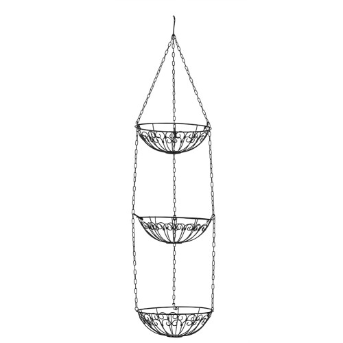 Quality Construction Hanging Storage System, Functional Design3Tier Baskets With Modern Black Matte Finish And Heavy Duty Wire, Efficient Kitchen