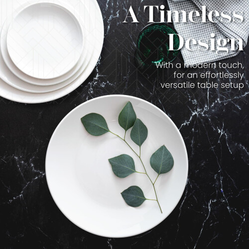 White Ceramic Dinner Plates (11"), Set of 4, Stackable, Dishwasher & Microwave Safe, Restaurant Style 1
