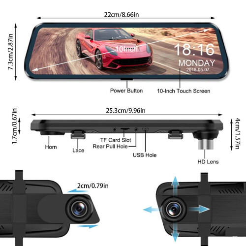 Dash Cam with 10-inch Screen 1080P Dual Lens 1