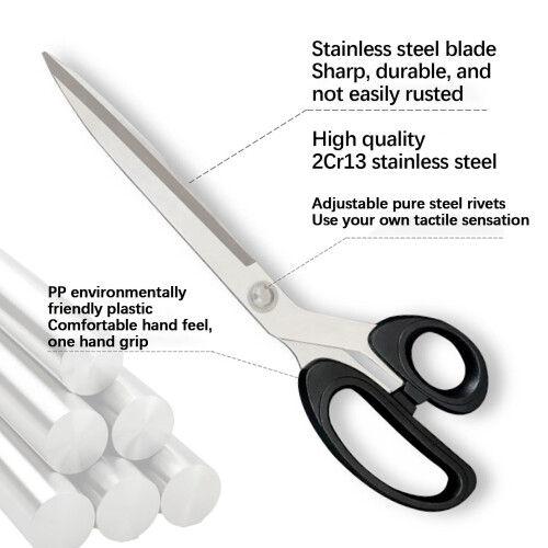 8–12" Stainless-Steel Scissors w/ Ergo Handle – compatible with Sharp Multi-Purpose Shears, Rust-Resistant, Lightweight, OPP-Packed 1