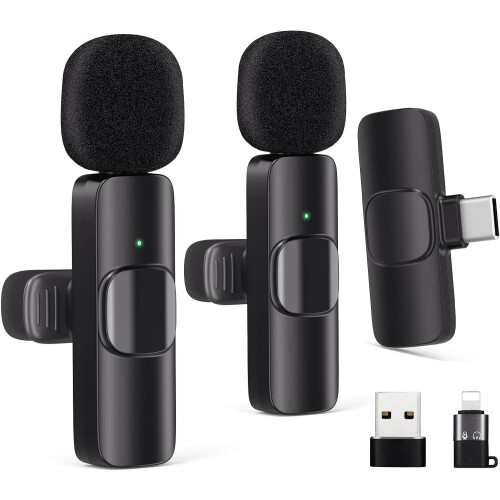 Lavalier Mic for Android/Computer/Laptop, Noise Reduction Chip, Mini Mic for Podcast/YouTube Recording (2 Pack) 1