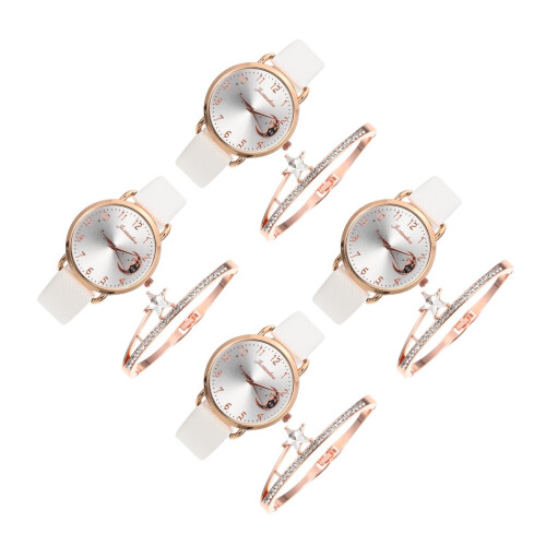 4Sets Damenarmbanduhr Weiß Stern Elegant Modern Freizeit Party