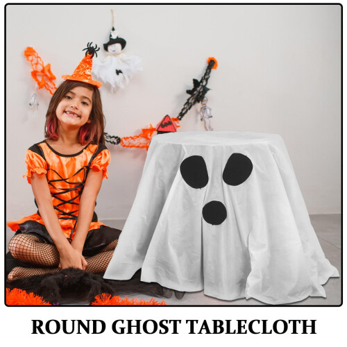 Spooky Ghost Tablecloth Waterproof Disposable Round Table Cover for Decor 2